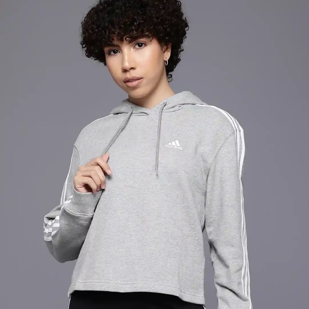ADIDAS • Striped Hooked Sweatshirt • Grey • Women’s Small NWT 👕✨